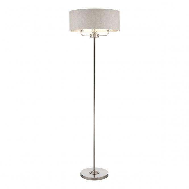 Laura Ashley  Sorrento 3lt Floor Lamp Satin Nickel With Natural Shade
