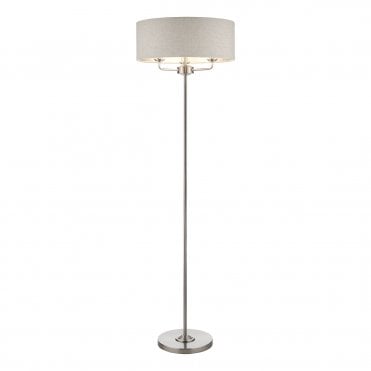 Laura Ashley Sorrento 3lt Floor Lamp Satin Nickel With Natural Shade