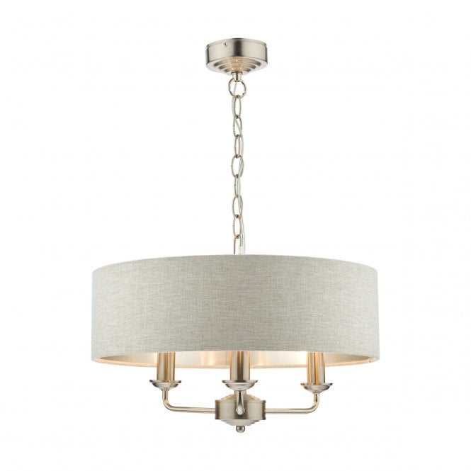 Laura Ashley  Sorrento 3lt Pendant Satin Nickel With Natural Shade