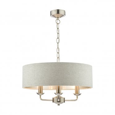 Laura Ashley Sorrento 3lt Pendant Satin Nickel With Natural Shade