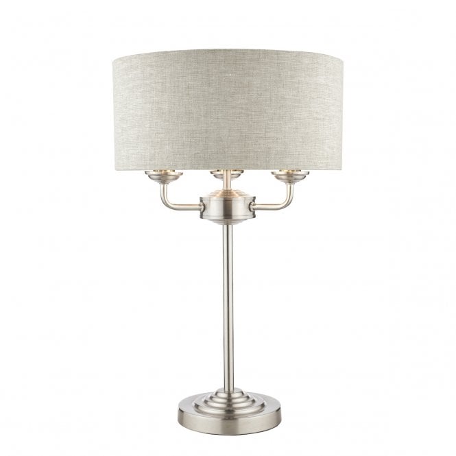 Laura Ashley  Sorrento 3lt Table Lamp Satin Nickel With Natural Shade