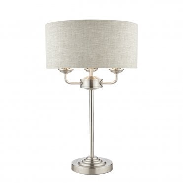 Laura Ashley Sorrento 3lt Table Lamp Satin Nickel With Natural Shade