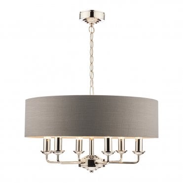 Laura Ashley Sorrento 6lt Pendant Polished Nickel With Charcoal Shade