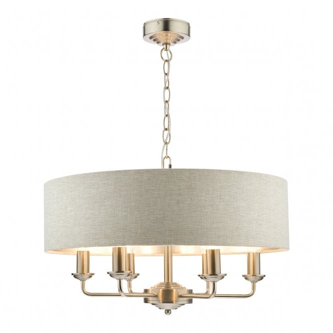 Laura Ashley  Sorrento 6lt Pendant Satin Nickel With Natural Shade