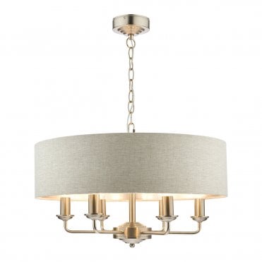 Laura Ashley Sorrento 6lt Pendant Satin Nickel With Natural Shade