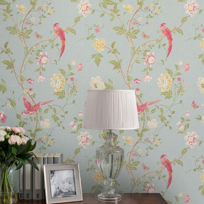 Laura Ashley  Summer Palace Duck Egg Wallpaper 113392