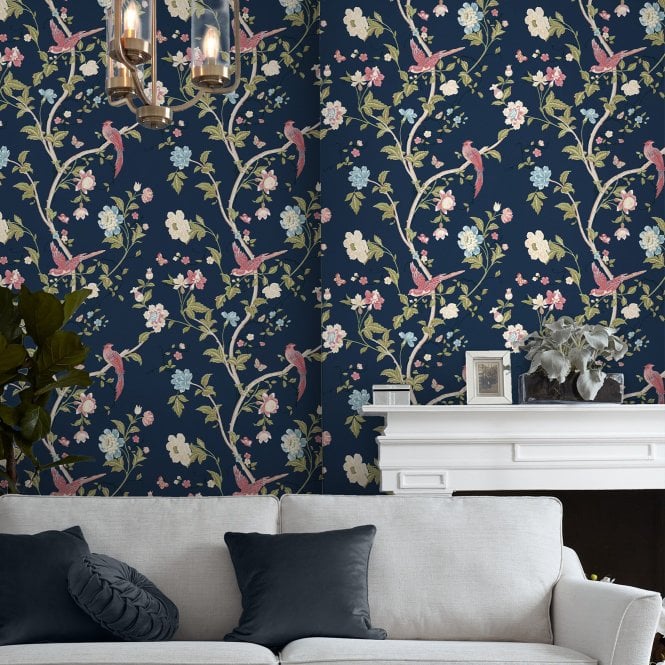Laura Ashley  Summer Palace Midnight Blue Wallpaper 120134
