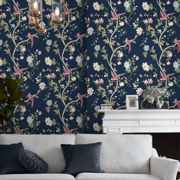 Laura Ashley Summer Palace Midnight Blue Wallpaper 120134