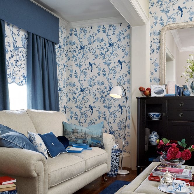 Laura Ashley  Summer Palace Royal Blue Wallpaper 113390