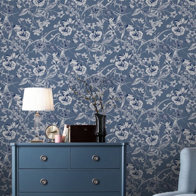 Laura Ashley  Summerhill Midnight Blue Wallpaper 118486