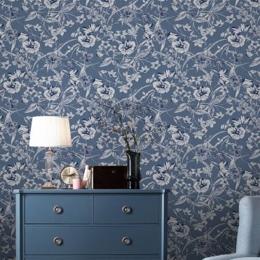 Laura Ashley Summerhill Midnight Blue Wallpaper 118486