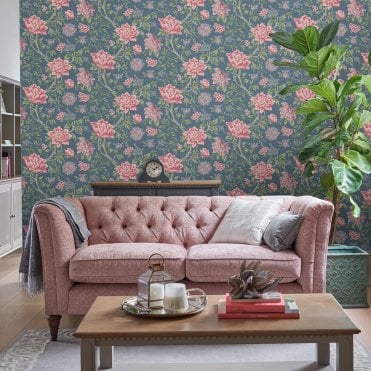 Laura Ashley Tapestry Floral Dark Seaspray Wallpaper 113407