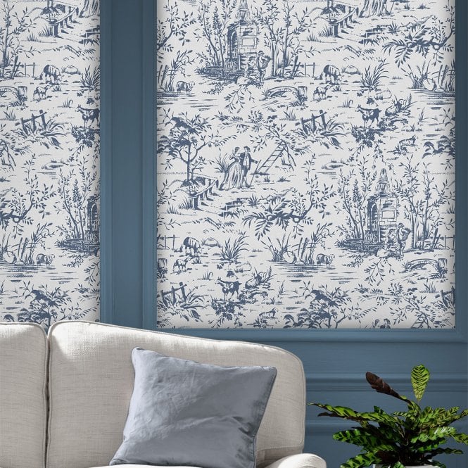 Laura Ashley  Toile De Jouy Dark Seaspray Wallpaper 118494