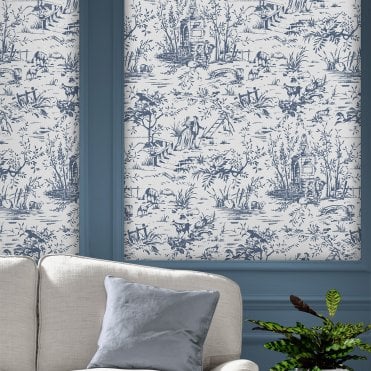 Laura Ashley Toile De Jouy Dark Seaspray Wallpaper 118494