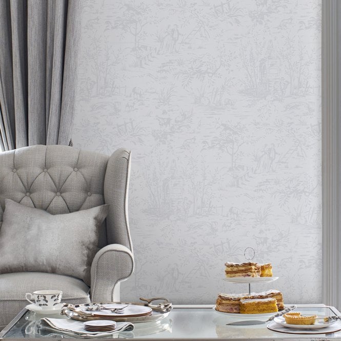 Laura Ashley  Toile De Jouy Sugared Grey Wallpaper 118495