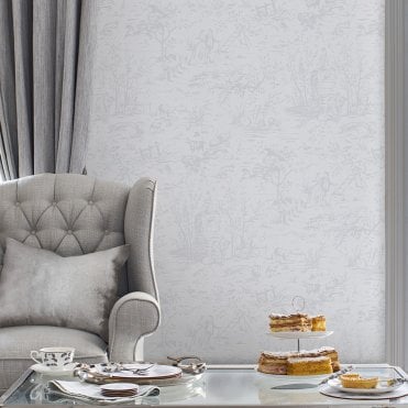 Laura Ashley Toile De Jouy Sugared Grey Wallpaper 118495