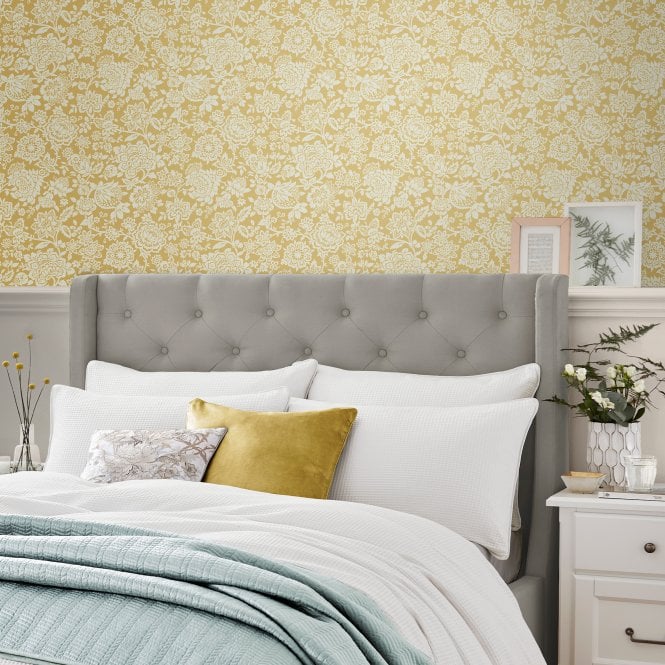 Laura Ashley  Trailing Laurissa Pale Ochre Yellow Wallpaper 121072