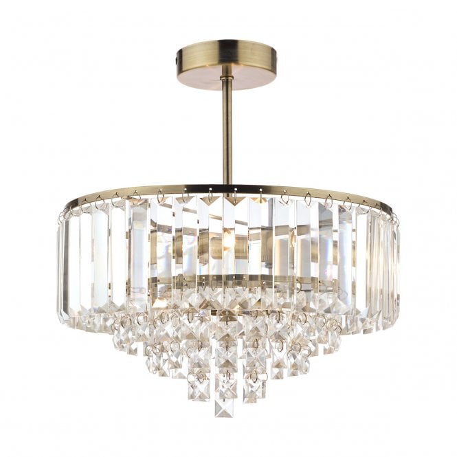 Laura Ashley  Vienna 3lt Semi Flush Crystal & Antique Brass