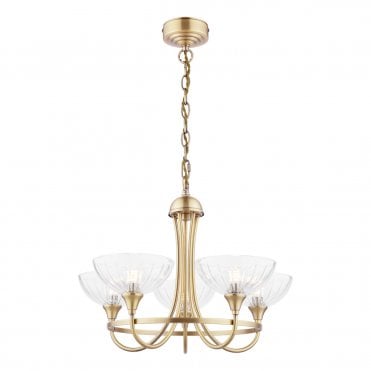 Laura Ashley Wellham 5 Light Armed Pendant Antique Brass and Glass