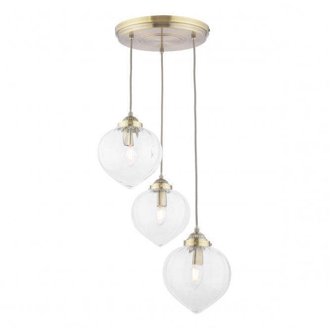 Laura Ashley  Whitham 3 Light Cluster Pendant Antique Brass and Glass