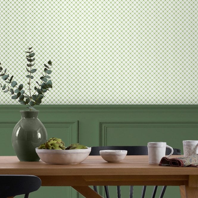 Laura Ashley  Wickerwork Leaf Green Wallpaper 119848