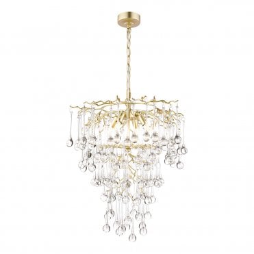 Laura Ashley Willow 4 Light Pendant Satin Champagne and Crystal