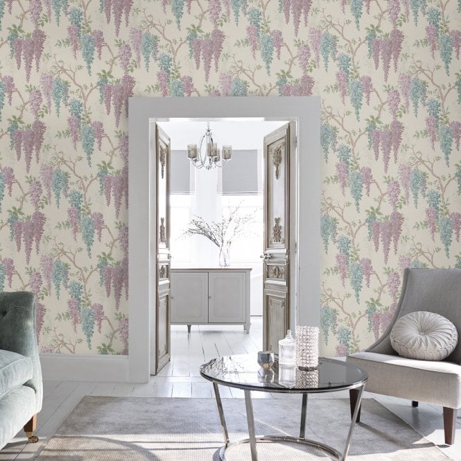 Laura Ashley  Wisteria Garden Duck Egg Wallpaper 113357