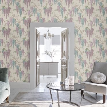 Laura Ashley Wisteria Garden Duck Egg Wallpaper 113357
