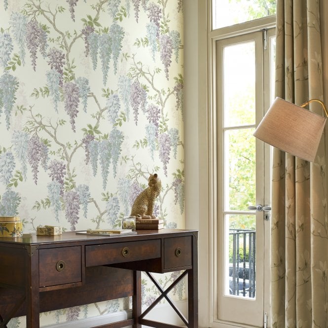 Laura Ashley  Wisteria Garden Pale Iris Wallpaper 113356