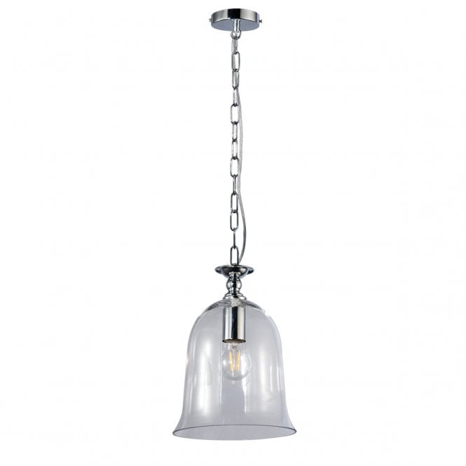 Magnalux Bell 1 Light Clear Glass Pendant Polished Chrome