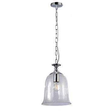 Bell 1 Light Clear Glass Pendant Polished Chrome
