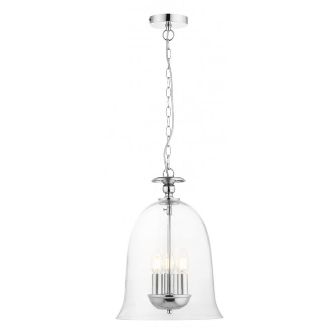 Magnalux Bell 3 Light Clear Glass Pendant Polished Chrome
