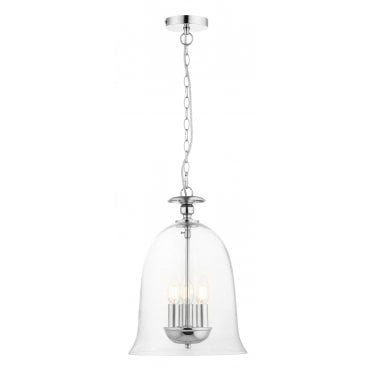 Bell 3 Light Clear Glass Pendant Polished Chrome