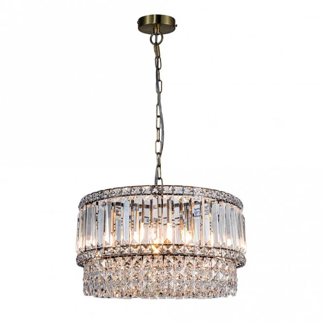 Magnalux ISLA 6 Light Antique Brass with Crystal Pendant