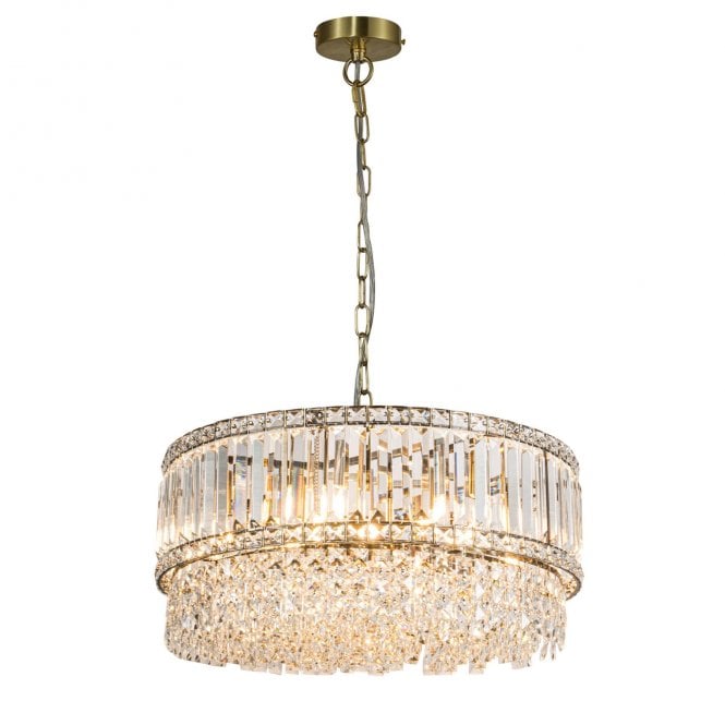 Magnalux ISLA 9 Light Antique Brass with Crystal Pendant