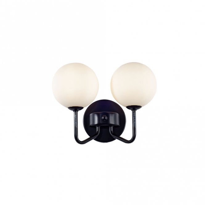 Magnalux Lando 2 Light Wall Light Matt Black with Opal Ball