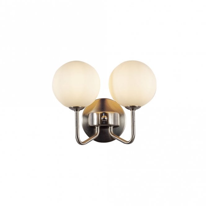 Magnalux Lando 2 Light Wall Light Satin Chrome with Opal Ball