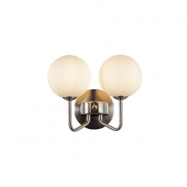 Lando 2 Light Wall Light Satin Chrome with Opal Ball