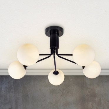 Lando 3 Light Semi Flush Matt Black with Opal Ball