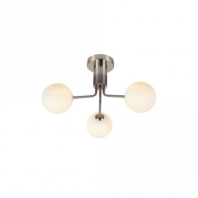 Magnalux Lando 3 Light Semi Flush Satin Chrome with Opal Ball
