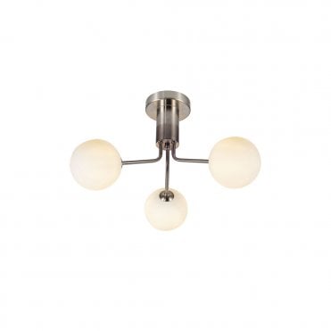 Lando 3 Light Semi Flush Satin Chrome with Opal Ball