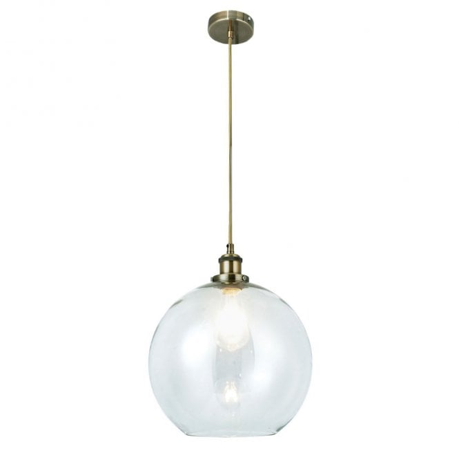 Magnalux Lewis 1 Light Medium Glass Ball Pendant Antique Brass