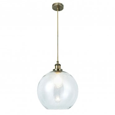 Lewis 1 Light Medium Glass Ball Pendant Antique Brass