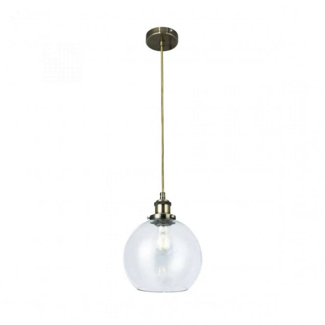 Magnalux Lewis 1 Light Small Glass Ball Pendant Antique Brass