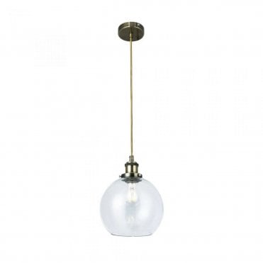 Lewis 1 Light Small Glass Ball Pendant Antique Brass