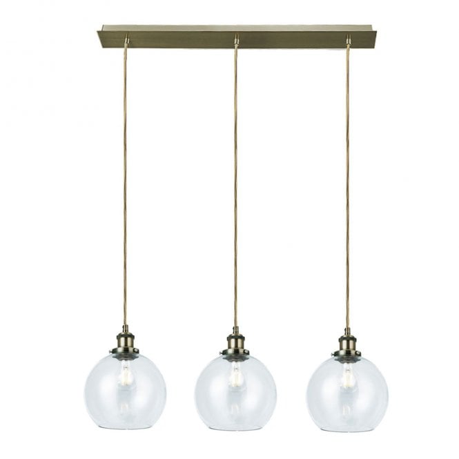 Magnalux Lewis 3 Light Bar Small Glass Ball Pendant Antique Brass