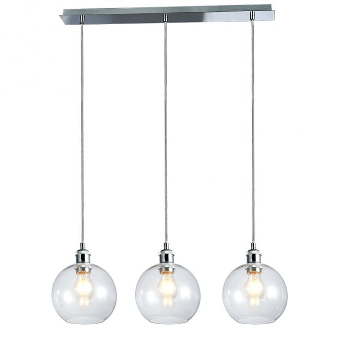 Magnalux Lewis 3 Light Bar Small Glass Ball Pendant Polished Chrome