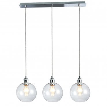 Lewis 3 Light Bar Small Glass Ball Pendant Polished Chrome
