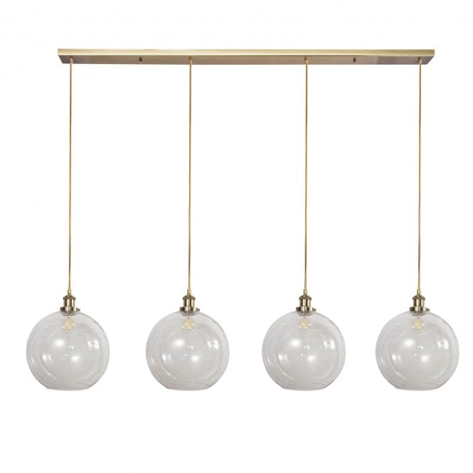Magnalux Lewis 4 Light Bar Medium Glass Ball Pendant Antique Brass