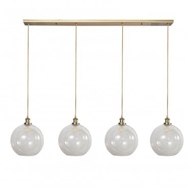 Lewis 4 Light Bar Medium Glass Ball Pendant Antique Brass